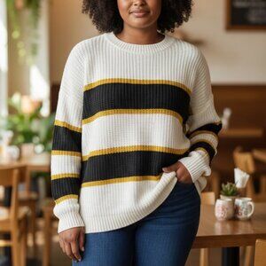 852-855 WOMENS STRIPED KNIT SWEATER PULLOVER BY REBORN J